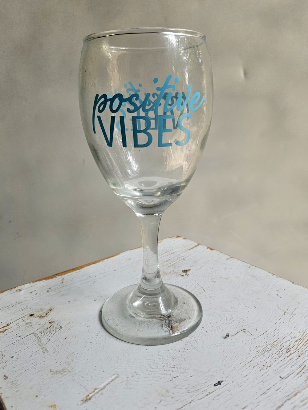 Source Unknown Teal 'Positive VIBES' Wine Glass